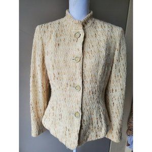 Rena Rowan Jacket Women 12 Cream Tweed Wool Blend Big Button Long Sleeve Pockets